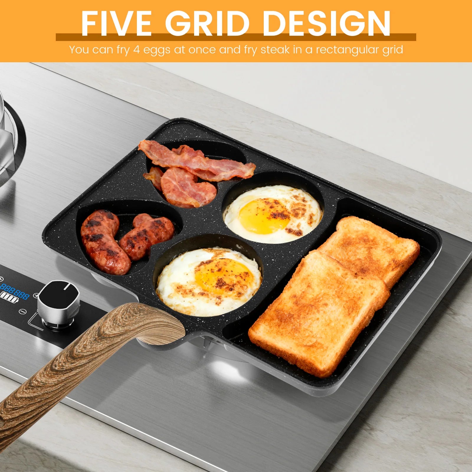 5in1 Frying Pan Multifunctional Egg Frying Pan 5Compartment Easy Cleaning Nonstick Cooking Pots for Cooking Kitchens Accessories