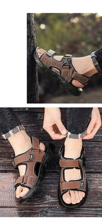 Men's Leather Hiking Sandals Lightweight Beach Walking Shoes