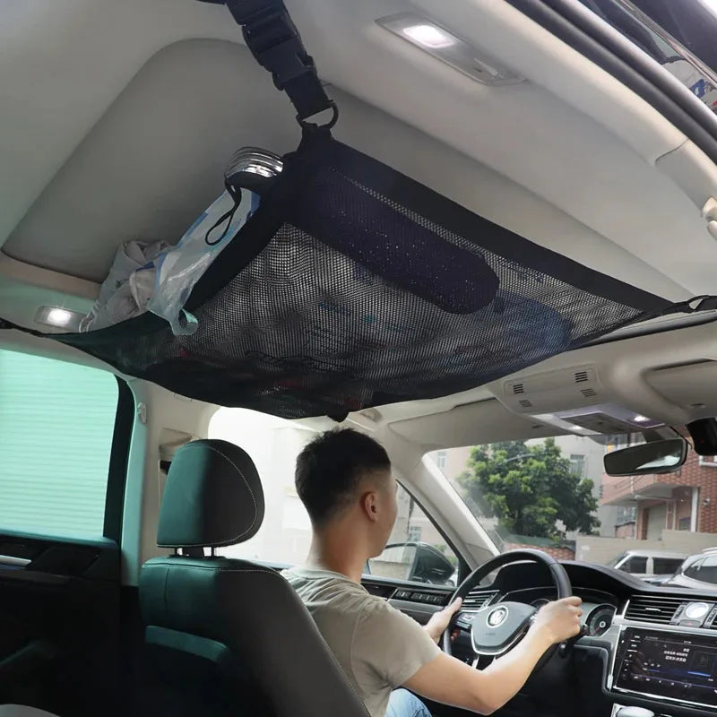 SUV Car Ceiling Storage Net – Breathable Mesh Roof Cargo Organizer for Interior Auto Storage & Travel Accessories