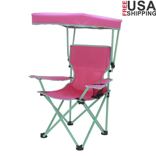 Kids Canopy Camp Chair with Safety Lock - 125lb Capacity (Pink/Green)