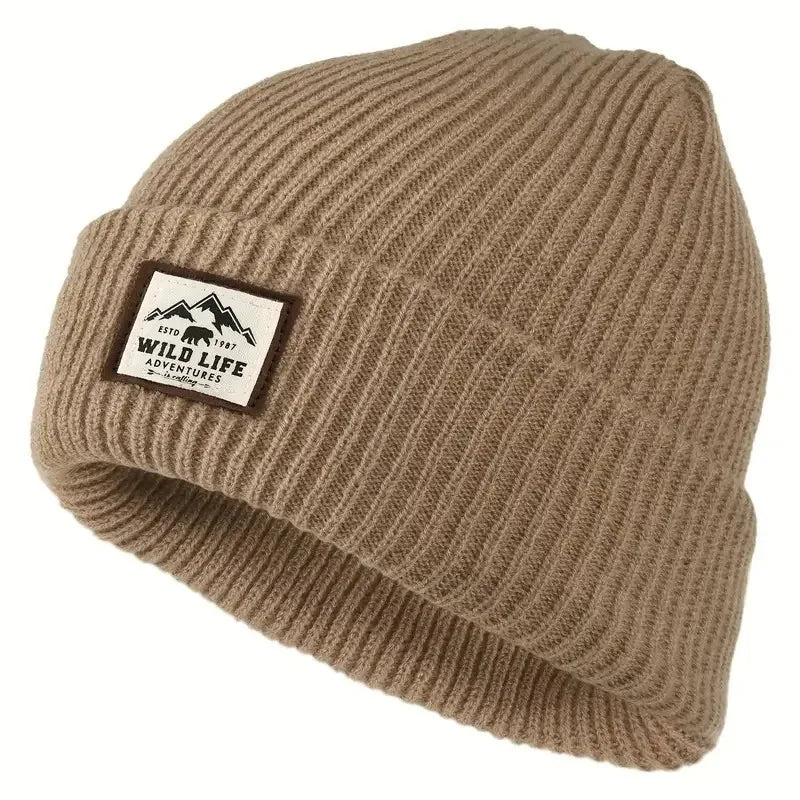 Warm Knitted Beanie Hat with Ear Protection – Jacquard Stripe Winter Casual Cap