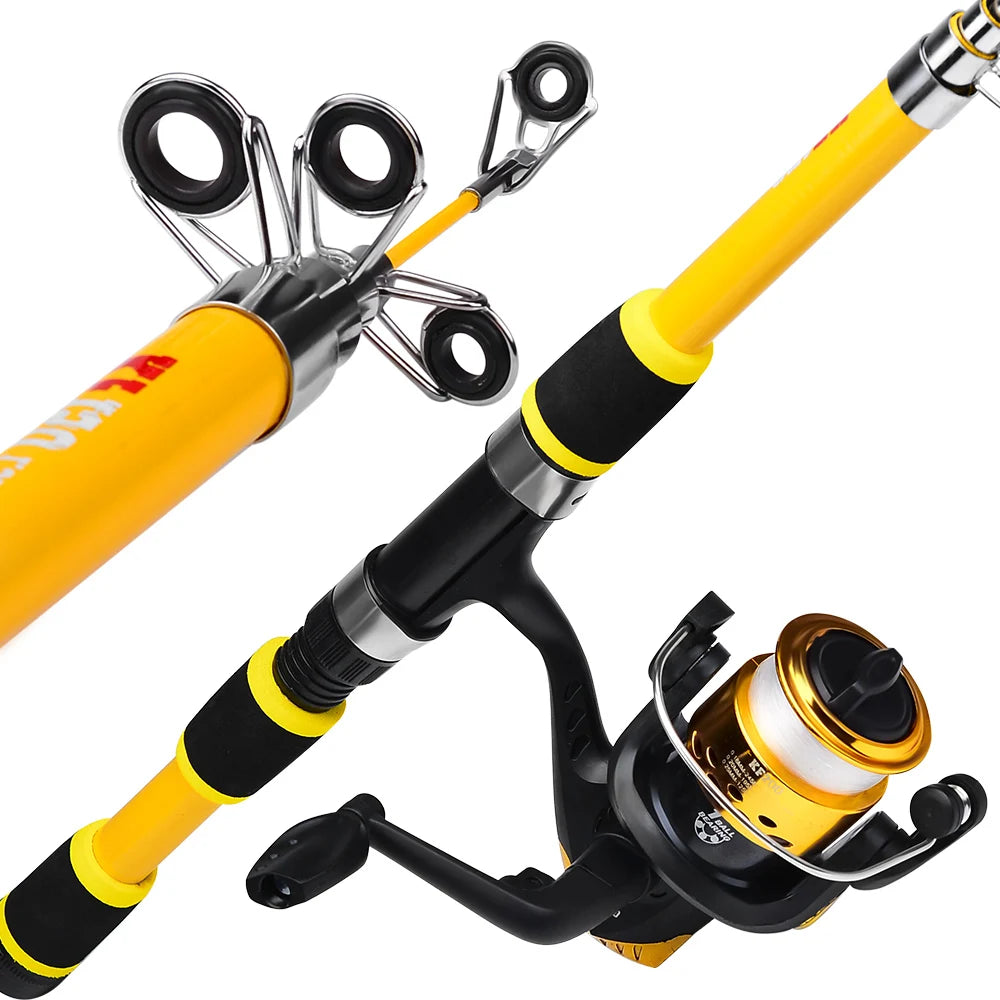 Portable Glass Fiber Telescopic Fishing Rod – Heavy Duty Baitcasting Fishing Pole