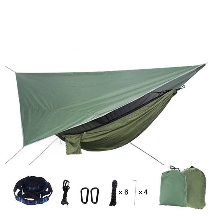 Heavy Duty Camping Hammock with Mosquito Net & Rain Fly – Waterproof Outdoor Survival Hammock System