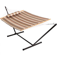 Heavy Duty Quilted Double Hammock with Stand (450lb Capacity) – Indoor & Outdoor Camping Hammock (Olive Green Stripes)