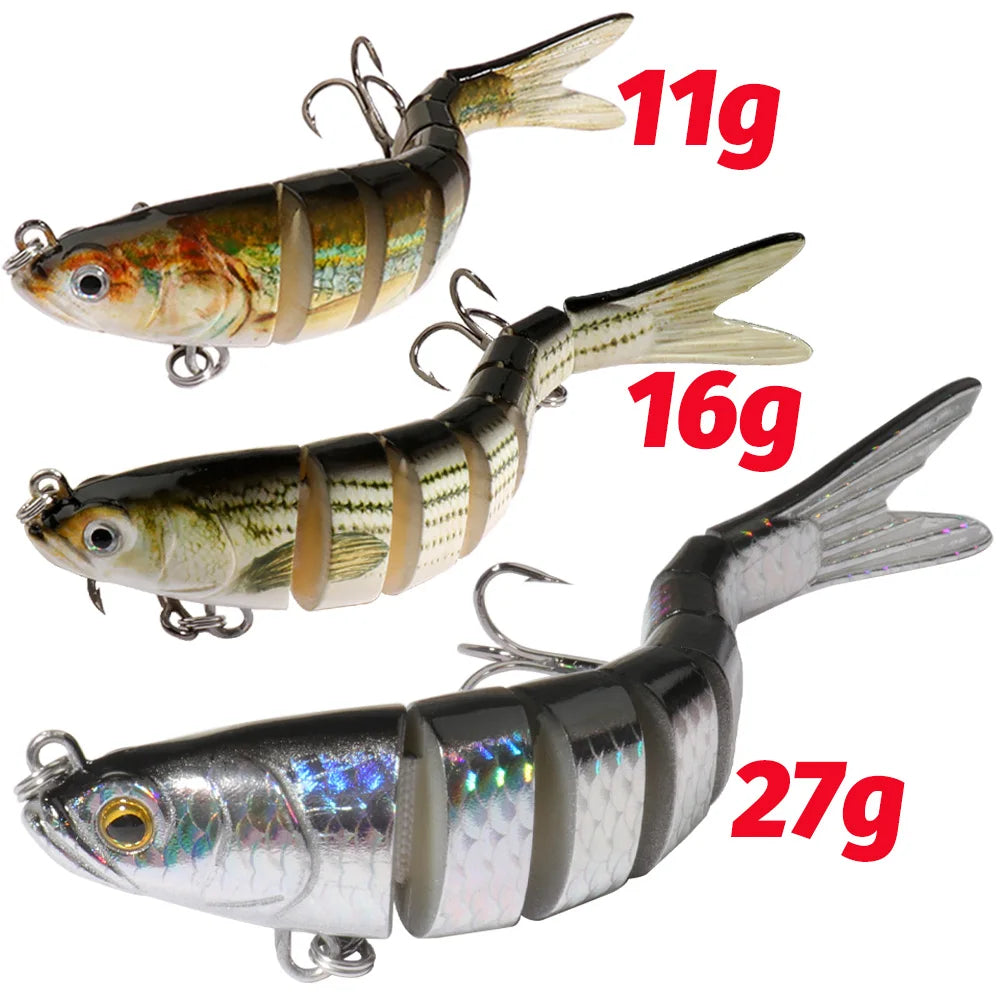 8-Segment Swimbait Fishing Lure – Slow Sinking Jointed Bass & Carp Hard Bait with Treble Hooks
