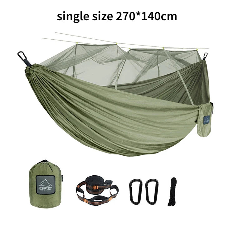 Portable Heavy Duty Nylon Camping Hammock with Mosquito Net – Single/Double Outdoor Travel Hammock