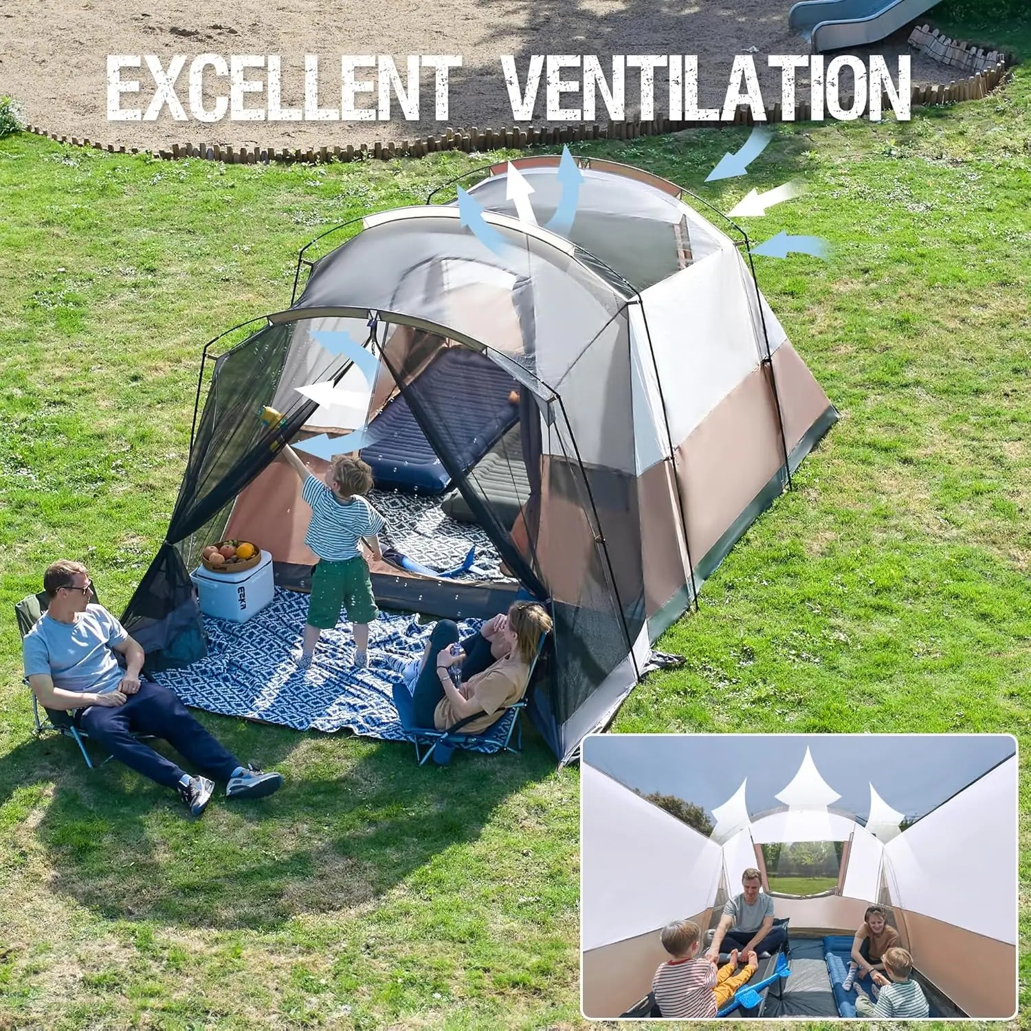 6/8/10 Person Family Camping Tent with Screen Room – Large Waterproof Tunnel Tent with Rainfly for Outdoor Camping