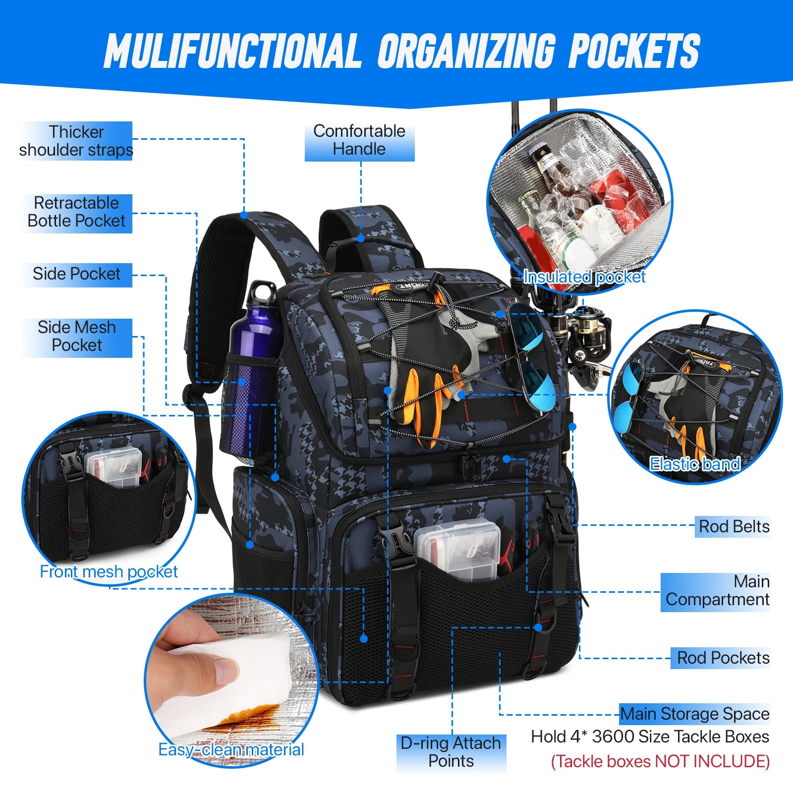 45L Heavy Duty Fishing Backpack Cooler – Waterproof Tackle Storage Bag with Rod Holders & Rain Cover