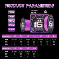 YGKPE X16 16-Strand Braided Fishing Line - Purple 100-500M