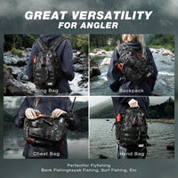 Heavy Duty Fishing Backpack Sling Bag – Multi-Compartment Tackle Storage Bag with Rod Holder