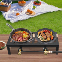 Portable Double Burner Gas Stove – Adjustable Regulator for Camping & BBQ