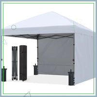 10x10 Pop Up Canopy Tent with 2 Sidewalls, Easy Setup for Outdoor Sun and Rain Protection, White