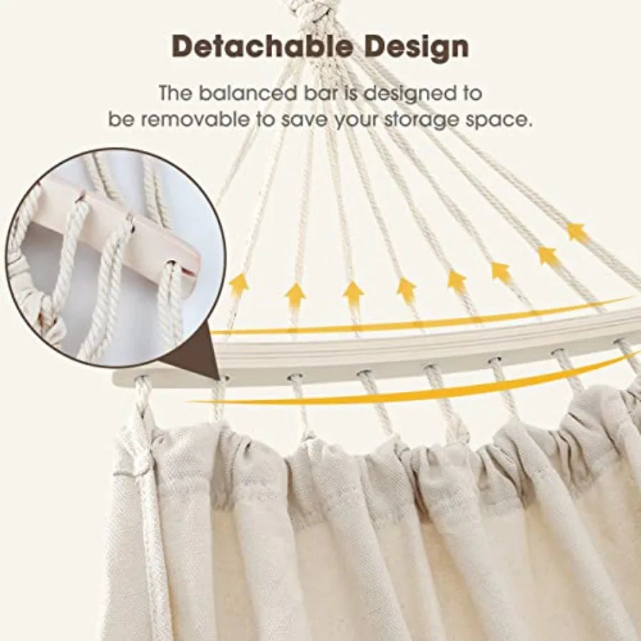 Boho Heavy Duty Canvas Hammock with Tassels (500lb Capacity) – Stylish Outdoor Hammock for Patio & Garden