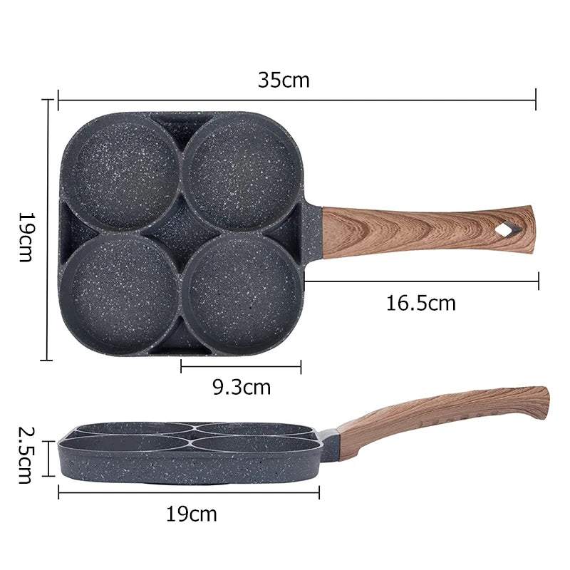 Pancake Egg Frying Pan 4 Cups Omelet Poached Egg Pan for Breakfast Divided Coating with Non Sticking Handle JT888