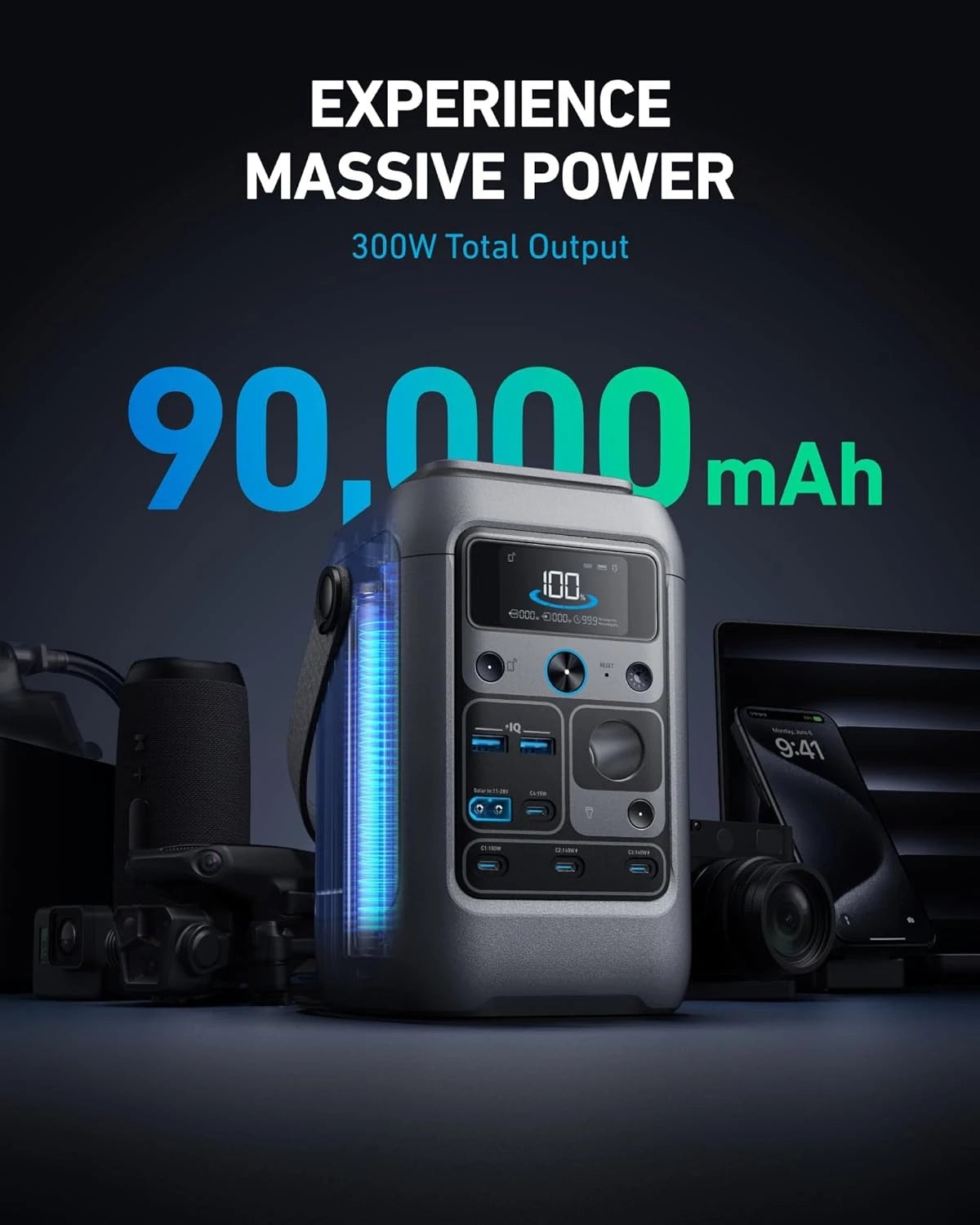 C300 300W Portable Power Station (288Wh) – LiFePO4 Solar Generator for Camping & Backup Power