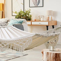 Boho Heavy Duty Canvas Hammock with Tassels (500lb Capacity) – Stylish Outdoor Hammock for Patio & Garden
