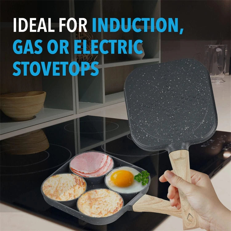 Pancake Egg Frying Pan 4 Cups Omelet Poached Egg Pan for Breakfast Divided Coating with Non Sticking Handle JT888