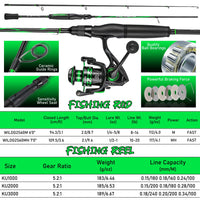 Heavy Duty 2-Section Fishing Rod & Reel Combo – Carbon Fiber Spinning Pole Set for Freshwater Fishing