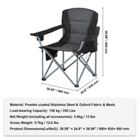 Portable Camping Folding Chair for Adults – Quad Chair with Lumbar Support, Padded Armrests & Side Pockets for Beach, Lawn & Picnic