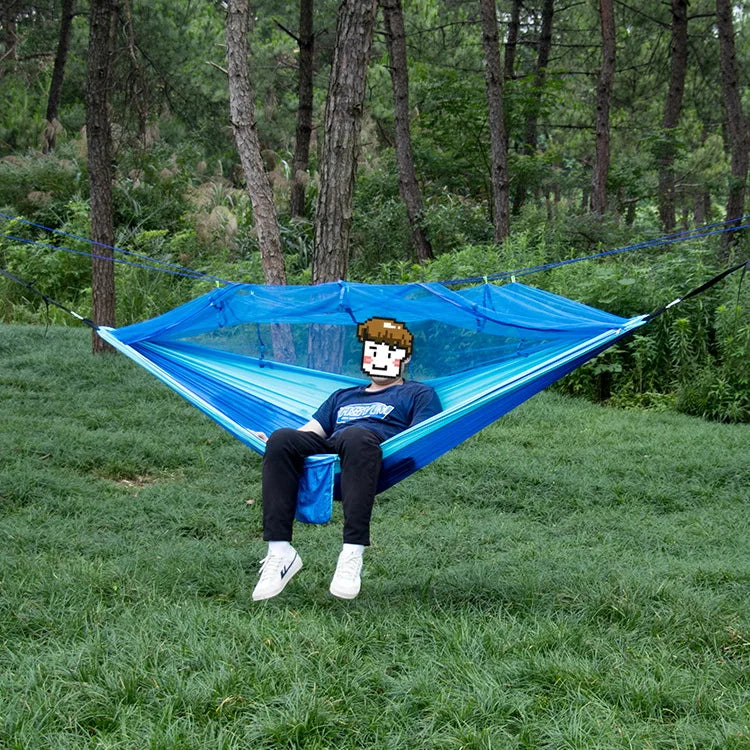 Portable Heavy Duty Nylon Camping Hammock with Mosquito Net – Single/Double Outdoor Travel Hammock