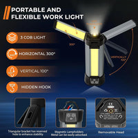 6000mAh LED Work Light Rechargeable Cordless Work Light with COB Construction Light Telescopic for Outdoor Camping