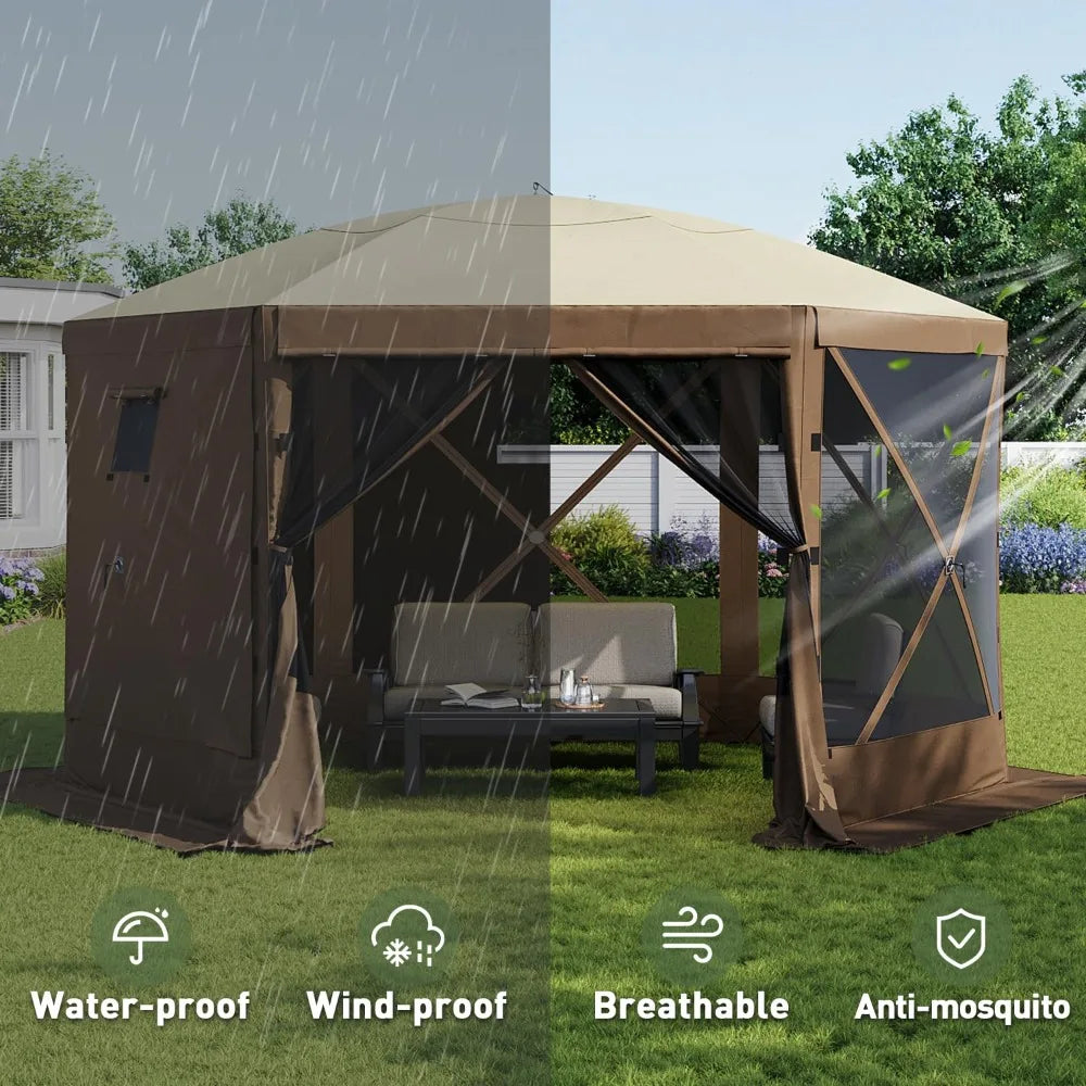 12x12 FT Pop Up Gazebo Screen Tent – 6-Sided Canopy with Carry Bag & Stakes, Outdoor Sun Shelter for Backyard & Camping