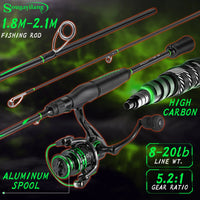 Heavy Duty 2-Section Fishing Rod & Reel Combo – Carbon Fiber Spinning Pole Set for Freshwater Fishing