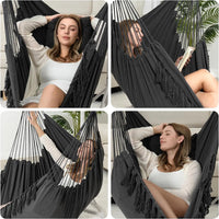 Heavy Duty Macrame Hanging Chair with Cushions (500lb Capacity) – Indoor/Outdoor Cotton Rope Swing Chair with Pocket