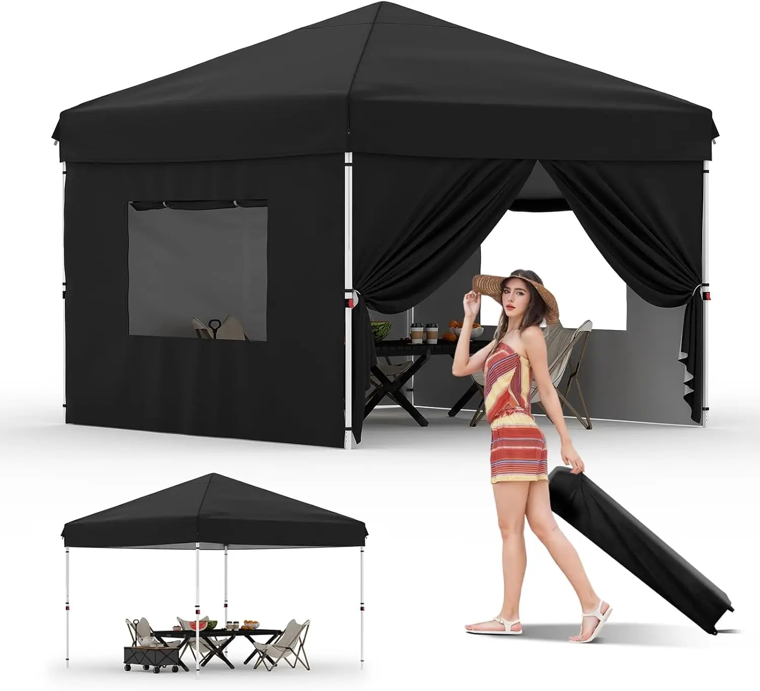 10x10FT Instant Pop Up Canopy Tent with 4 Side Walls, Waterproof UV Protected for Outdoor Events