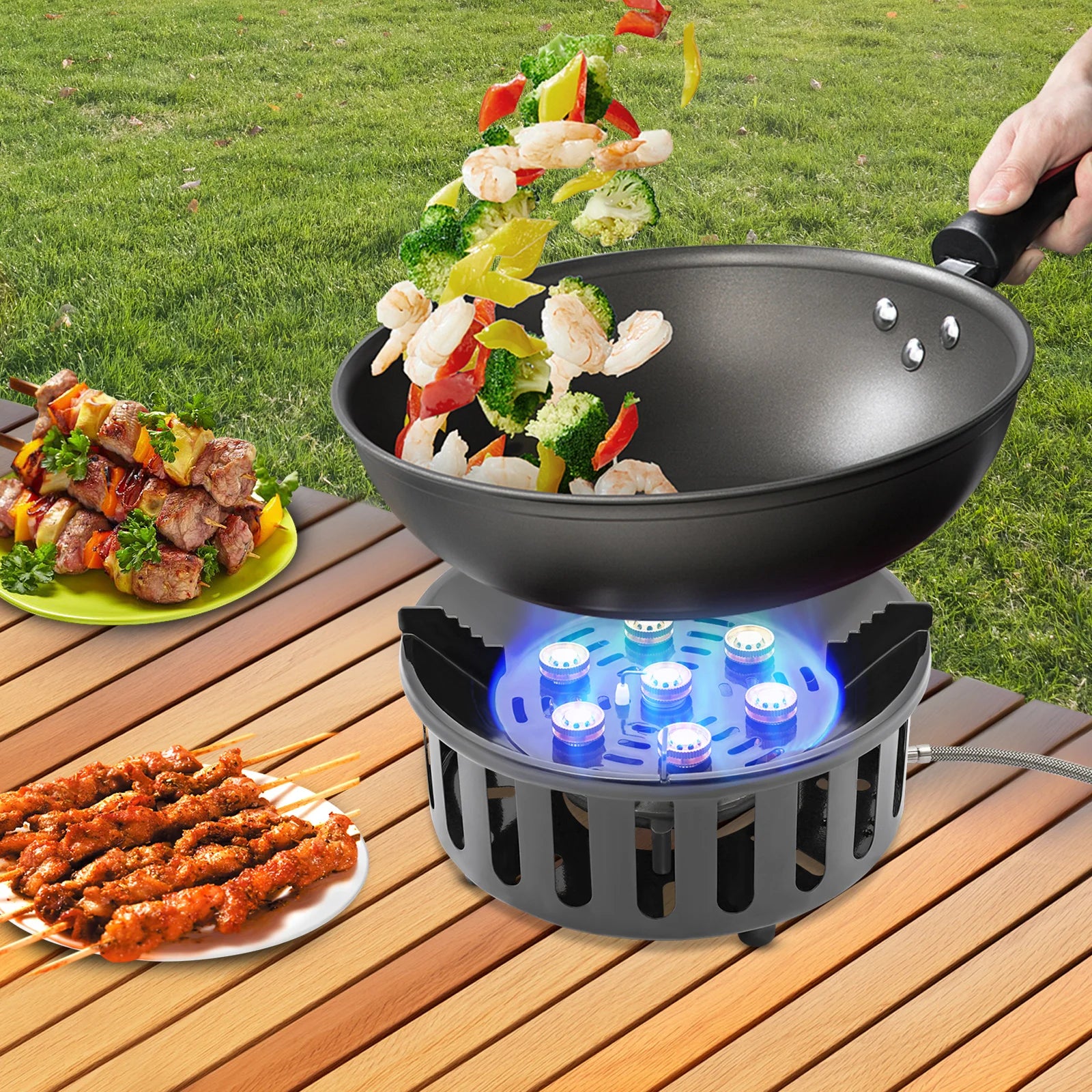 7-Core Camping Stove 21000W High-Power with Electronic Ignition
