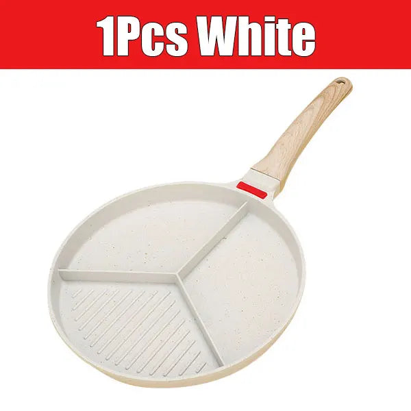 3-in-1 Nonstick Omelet Pan with Heat Resistant Handle 3-Cup Breakfast Divided Grill Frying Pan for Egg Kitchen Utensils