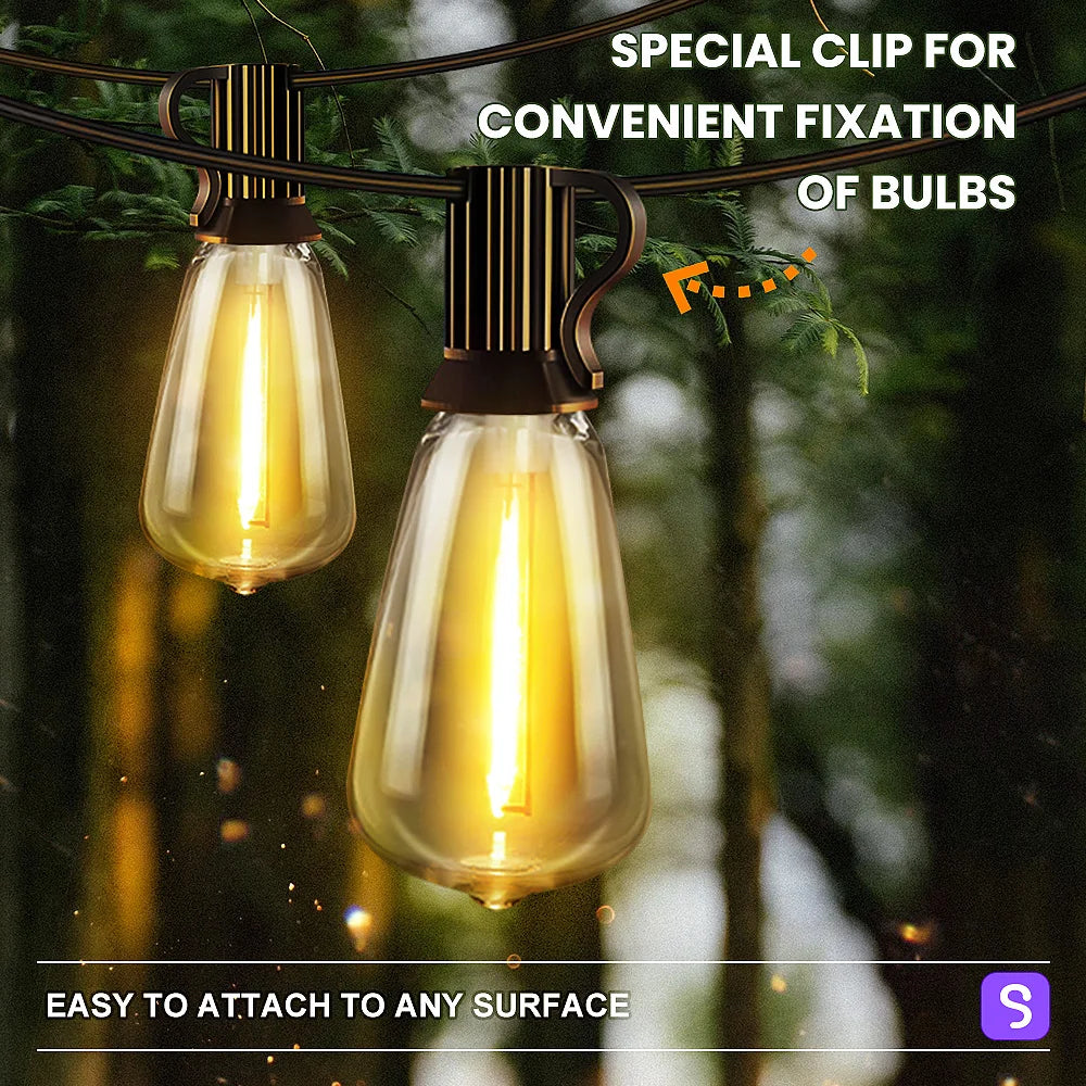 Up To 100FT ST38 LED Outdoor String Lights, Waterproof Shatterproof Connectable US Plug Patio Lamps for Garden, Balcony, Porch