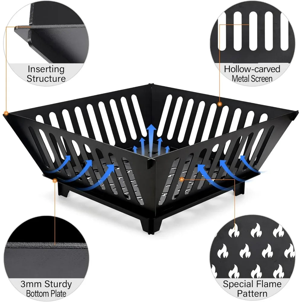 Fire Pit 25 Inch Outdoor Outside Wood Burning Portable Firepit Log Stove Fireplace for BBQ Camping Campfire Bonfire Backyard
