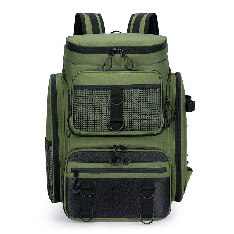 Heavy Duty Fishing Backpack with Rod Holders – Waterproof Multifunctional Tackle Storage Bag for Fishing & Hiking