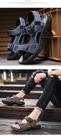 Men's Leather Hiking Sandals Lightweight Beach Walking Shoes