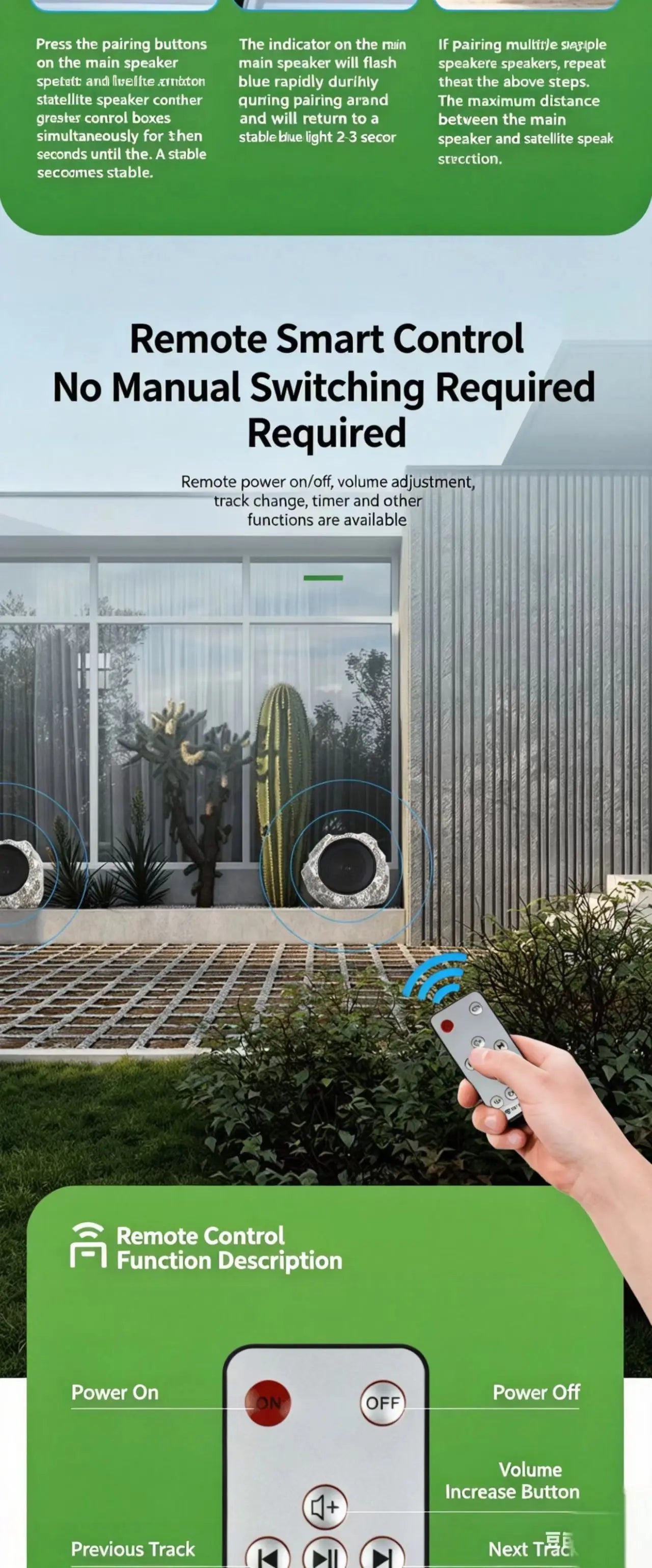 Solar Powered Simulation Stone Bluetooth Remote Control Speaker for Outdoor Lawn and Courtyard Decoration Without Wiring
