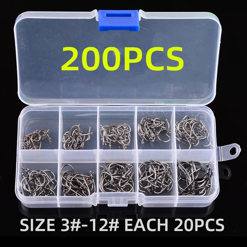 Heavy Duty Fishing Hooks Set – High Carbon Steel Barbed Fishhooks with Storage Box