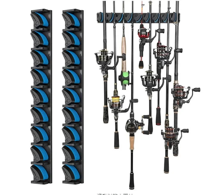 Wall Mounted Fishing Rod Holder Rack – Vertical & Horizontal Storage Organizer for Up to 9 Rods