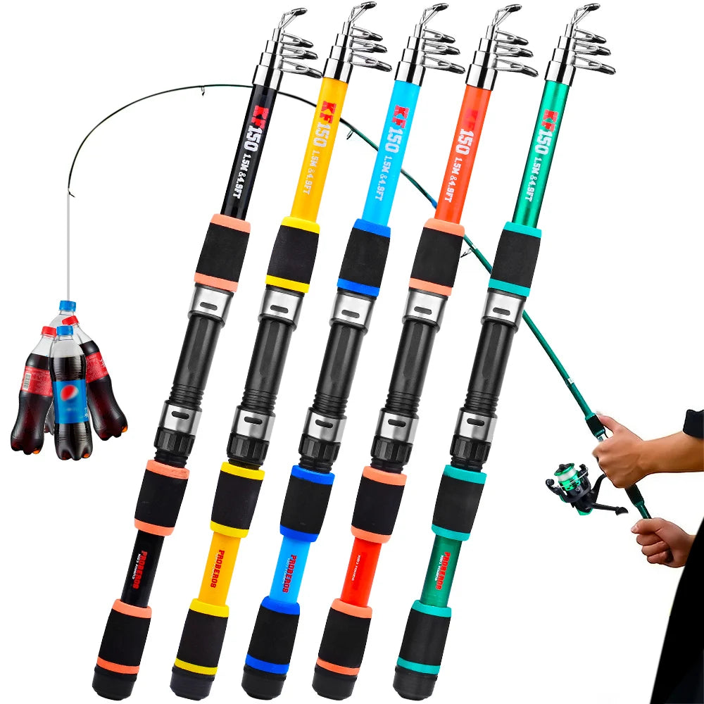 Portable Glass Fiber Telescopic Fishing Rod – Heavy Duty Baitcasting Fishing Pole