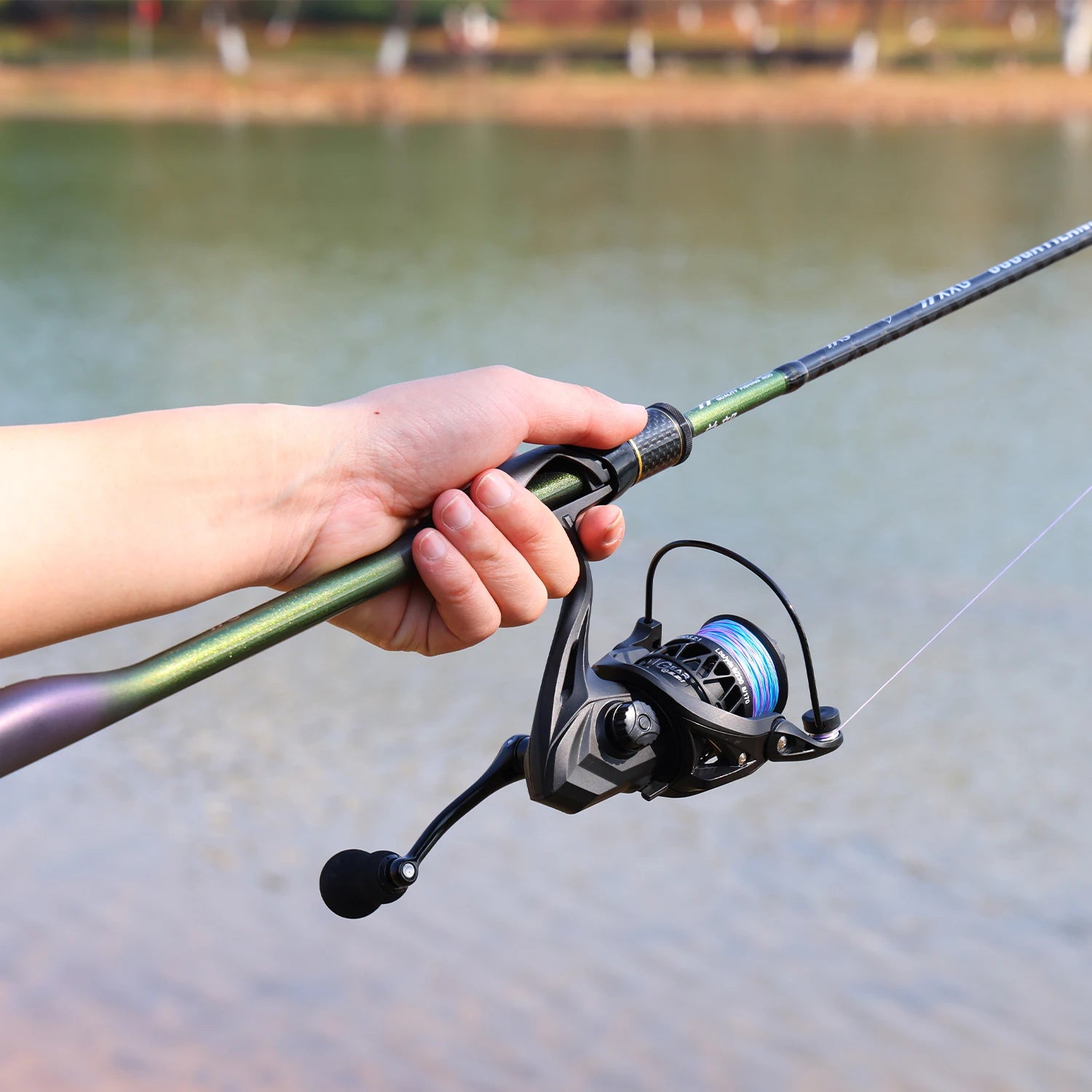 Sougayilang 1.8m MH Spinning Fishing Rod Reel Combo 2 Section Cross Carbon Fiber Pole 5.2:1 Gear Ratio Reel for Freshwater