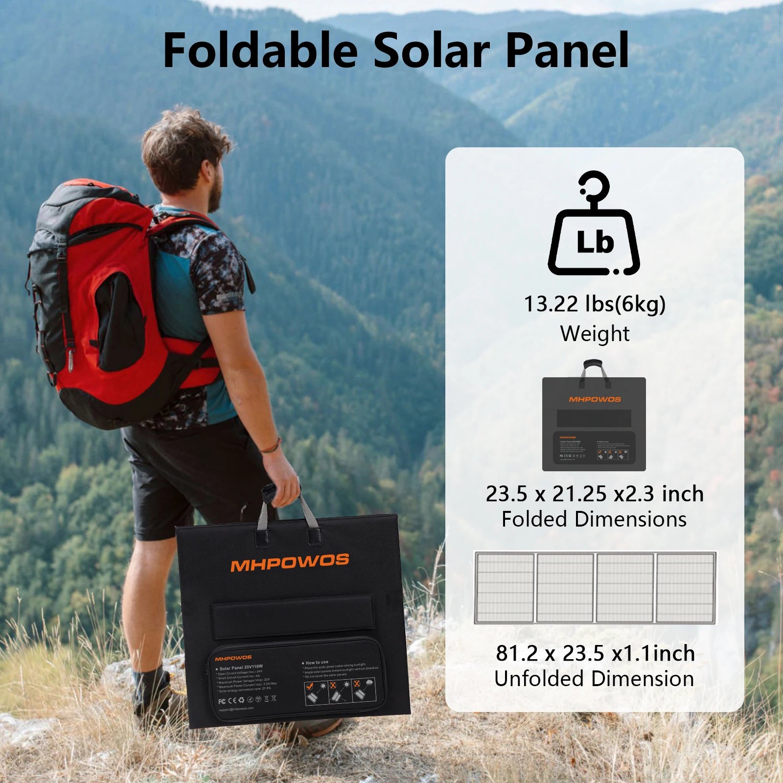 MHPOWOS 220W Foldable Solar Panel – Portable MC4 Solar Charger for Camping & Power Stations
