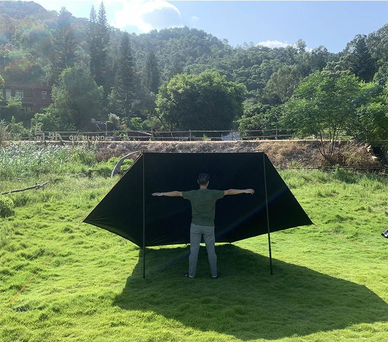 Bat Shape Car Side Awning Black Coating Tarp 2x3 Outdoor Waterproof Camping Black Coated Car Rear Shelter Tent for SUV Van Sedan