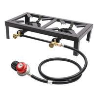 Portable Double Burner Gas Stove – Adjustable Regulator for Camping & BBQ