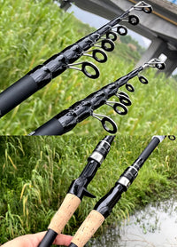 Ultra Lightweight Telescopic Baitcasting Fishing Rod – Carbon Fiber Spinning & Casting Rod with Wooden Handle