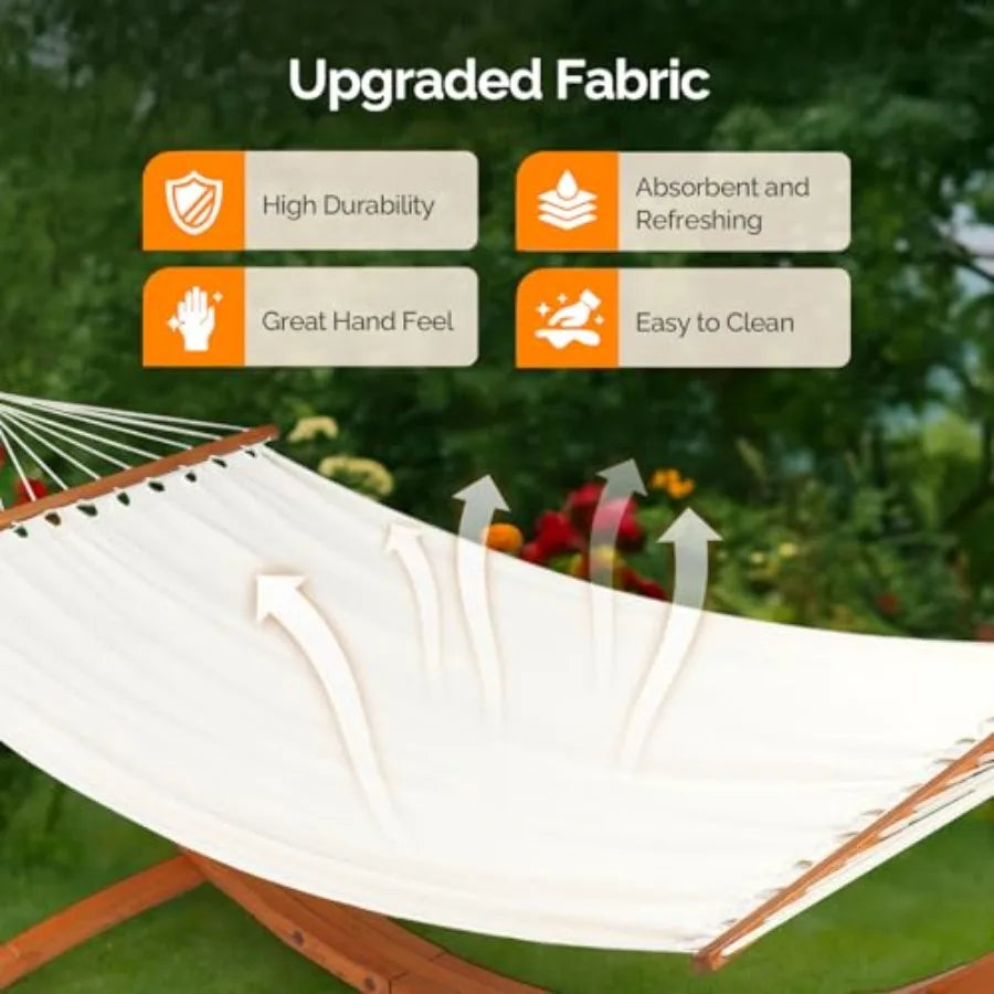 Heavy Duty Double Hammock with Curved Hardwood Stand (10.5 ft, 400lb Capacity) – Premium Outdoor Relaxation Set