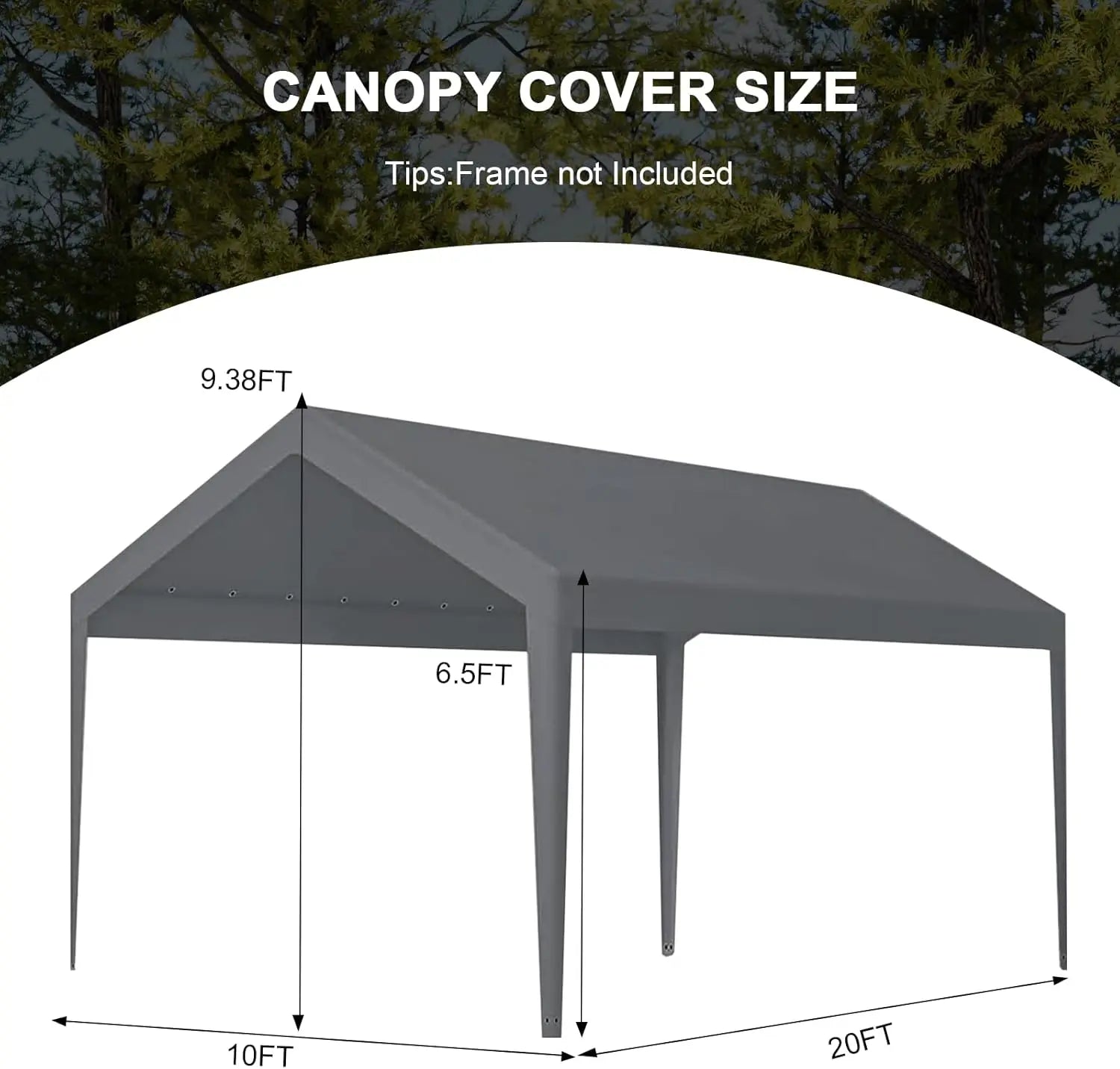 10x20 Heavy-Duty Carport Canopy Cover, Waterproof Replacement Top with Edge & Bungees (Frame Not Included)