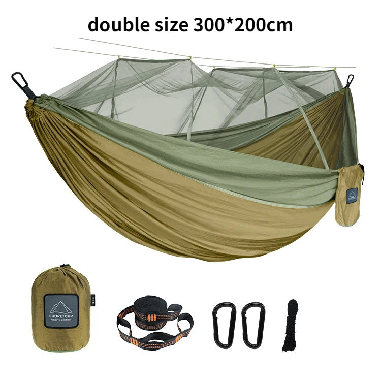 Portable Heavy Duty Nylon Camping Hammock with Mosquito Net – Single/Double Outdoor Travel Hammock
