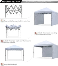 10x10 Pop Up Canopy Tent with 2 Sidewalls, Easy Setup for Outdoor Sun and Rain Protection, White