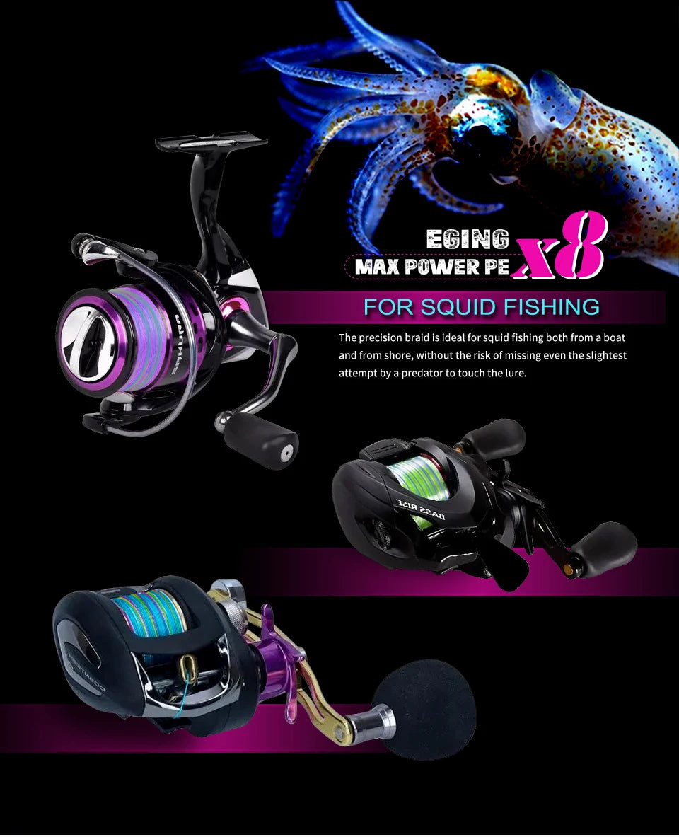 Heavy Duty X8 Braided Fishing Line – PE Multifilament Fishing Thread for Squid & Saltwater Fishing