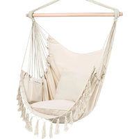Heavy Duty Macrame Hanging Chair with Cushions (500lb Capacity) – Indoor/Outdoor Cotton Rope Swing Chair with Pocket